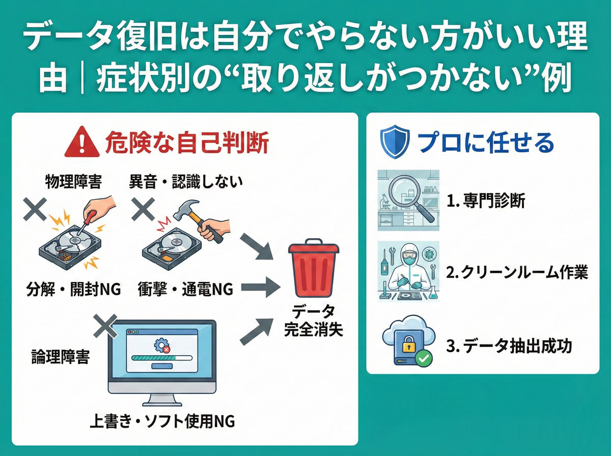 データ復旧は自分でやらない方がいい理由｜症状別の“取り返しがつかない”例