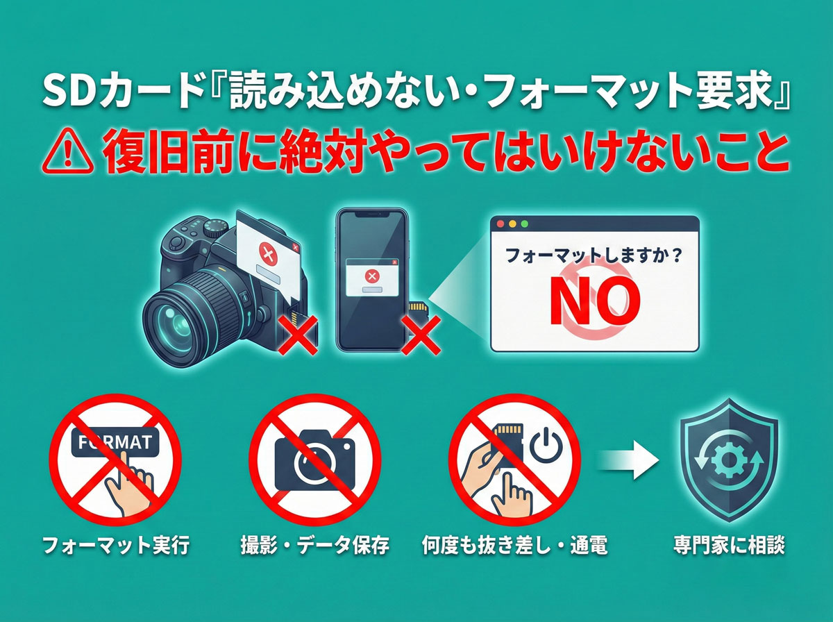 SDカード「読み込めない・フォーマット要求」復旧前に絶対やってはいけないこと