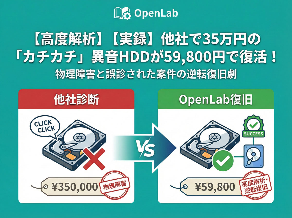 【実録】他社で35万円の「カチカチ」異音HDDが59,800円で復活!物理障害と誤診された案件の逆転復旧劇