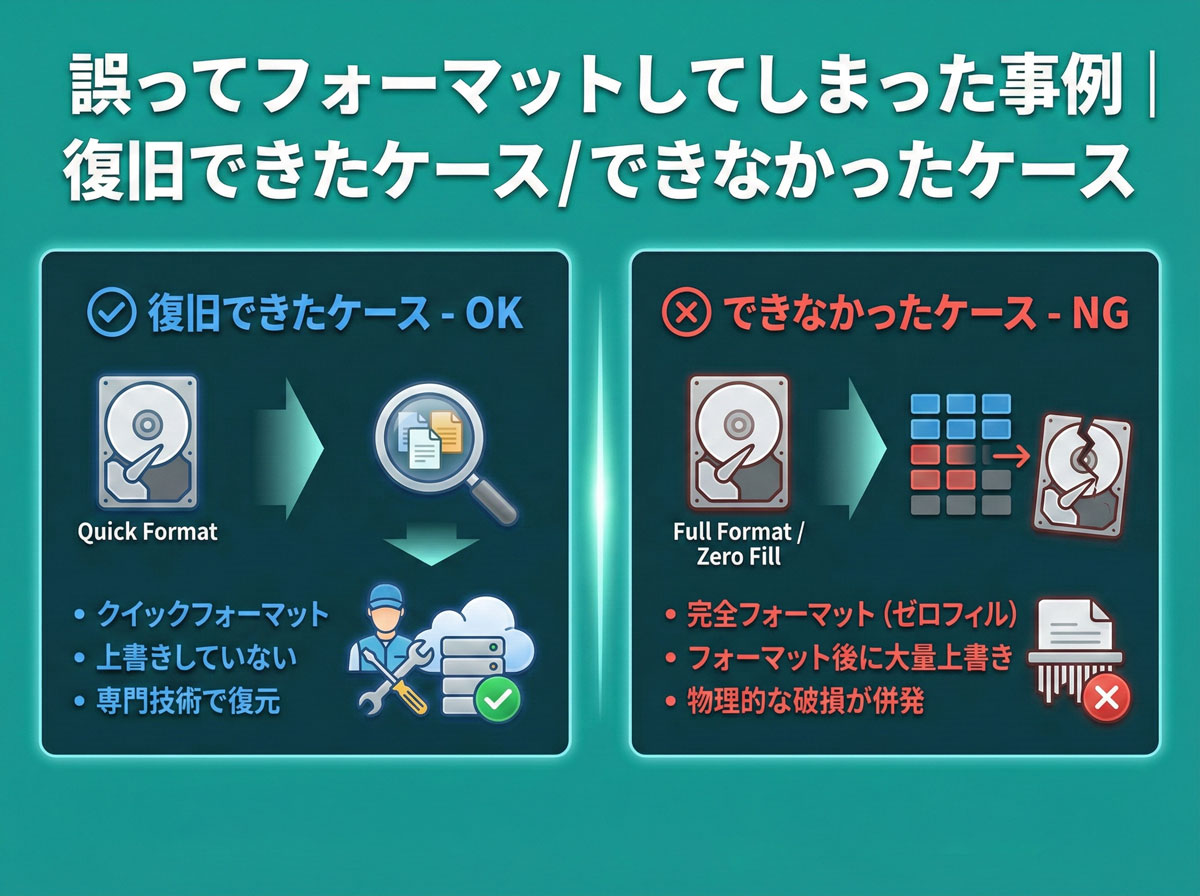 誤ってフォーマットしたデータの復旧事例｜「戻る」「戻らない」の境界線とNG行動