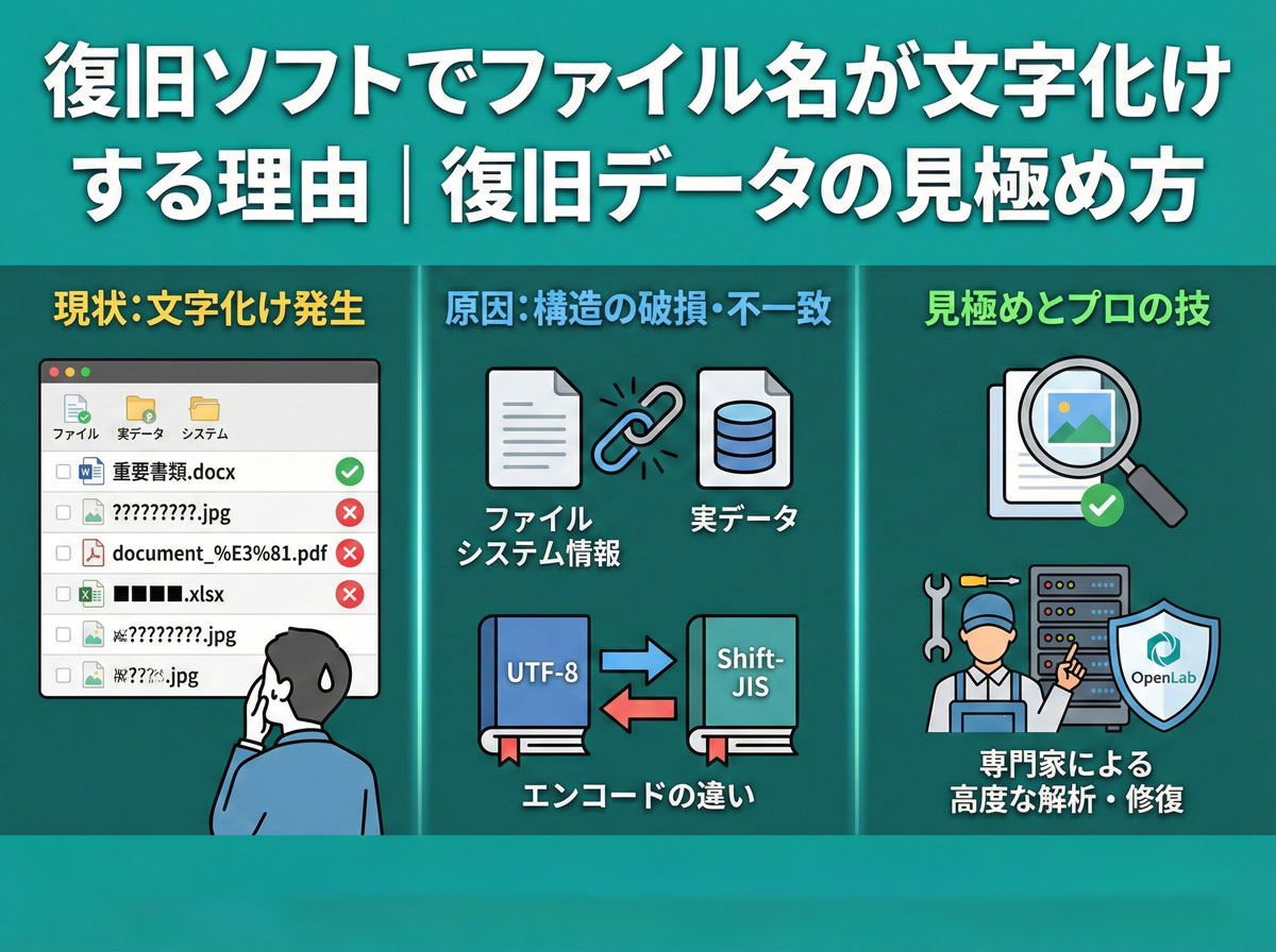 復旧ソフトでファイル名が文字化けする理由|データは無事?使えるかどうかの見極め方