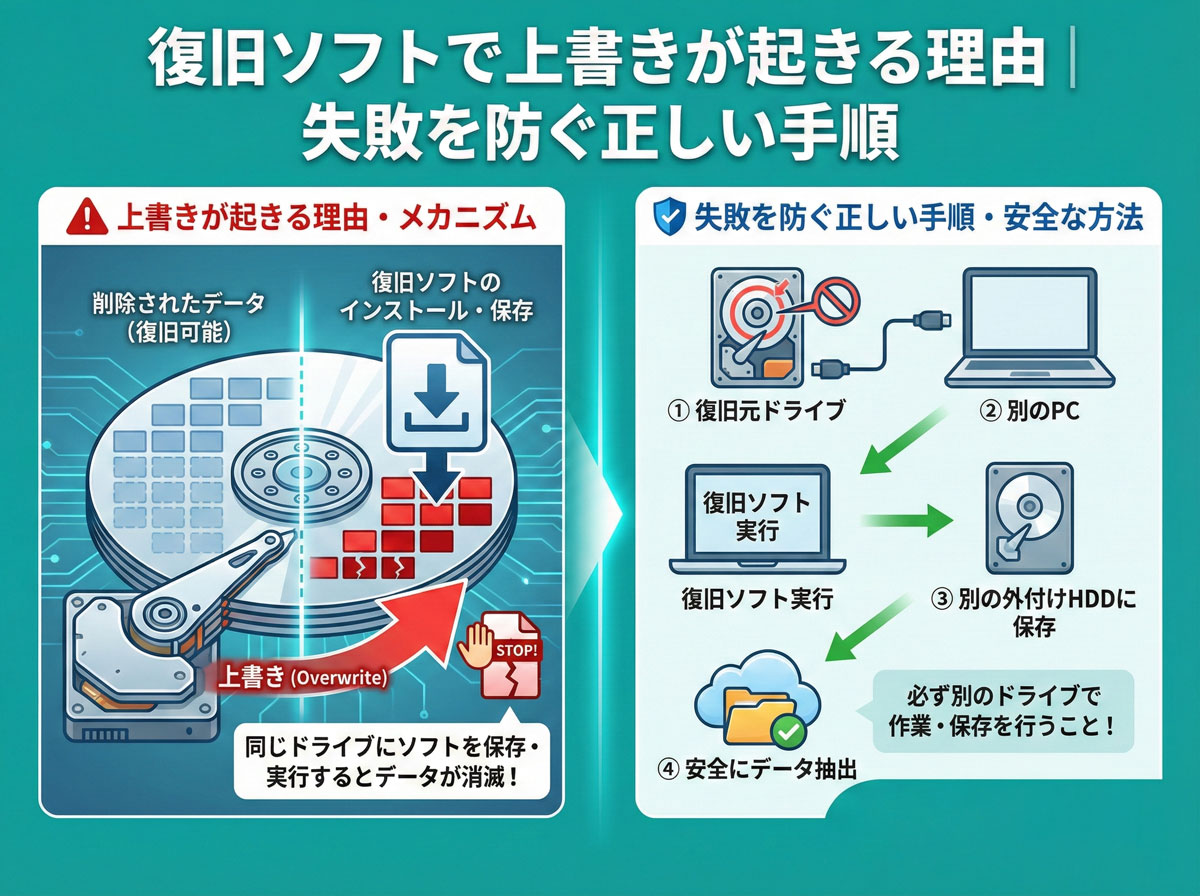 復旧ソフトで上書きが起きる理由｜失敗を防ぐ正しい手順