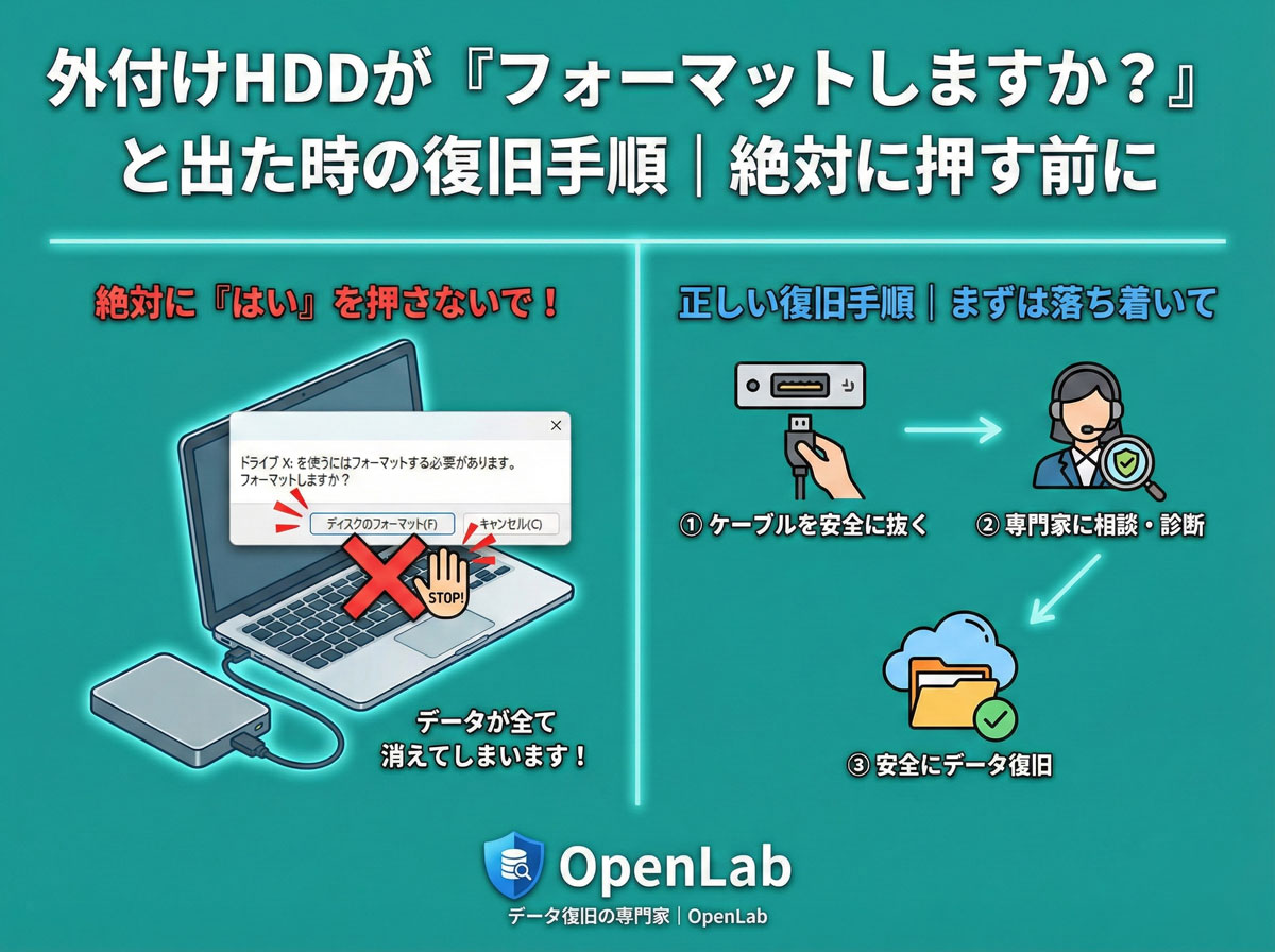外付けHDDが「フォーマットしますか？」と出た時の復旧手順｜絶対に押す前に