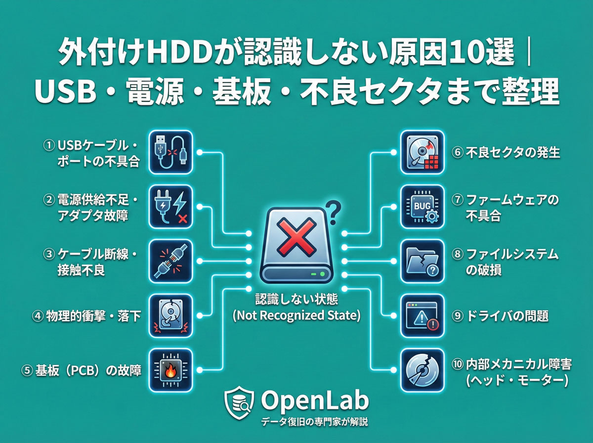 外付けHDDが認識しない原因10選｜USB・電源・基板・不良セクタまで整理
