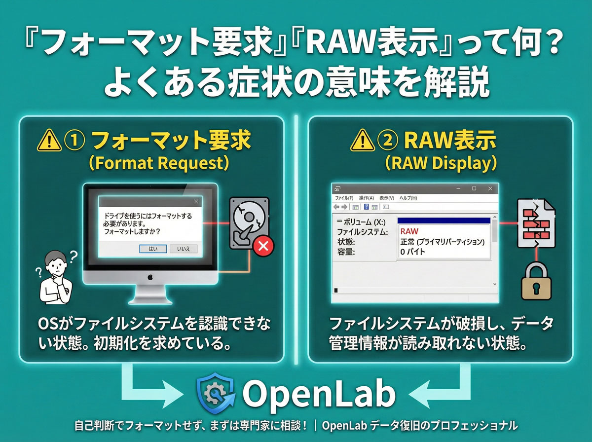 「フォーマット要求」「RAW表示」って何？よくある症状の意味を解説