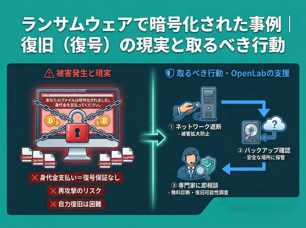 ランサムウェアで暗号化された事例｜復旧（復号）の現実と取るべき行動