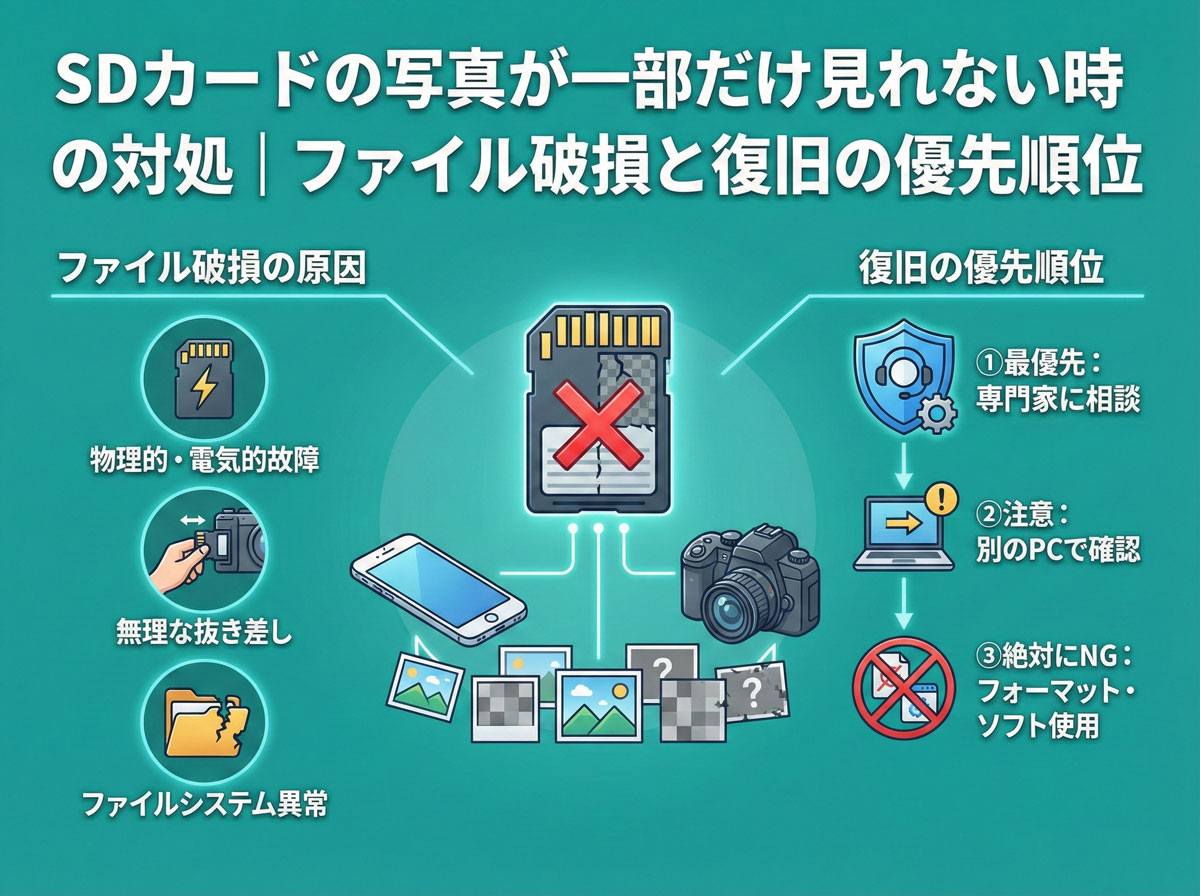 SDカードの写真が一部だけ見れない時の対処｜ファイル破損と復旧の優先順位