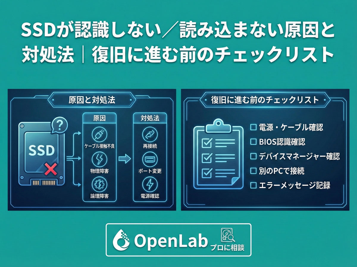 SSDが認識しない／読み込まない原因と対処法｜復旧に進む前のチェックリスト