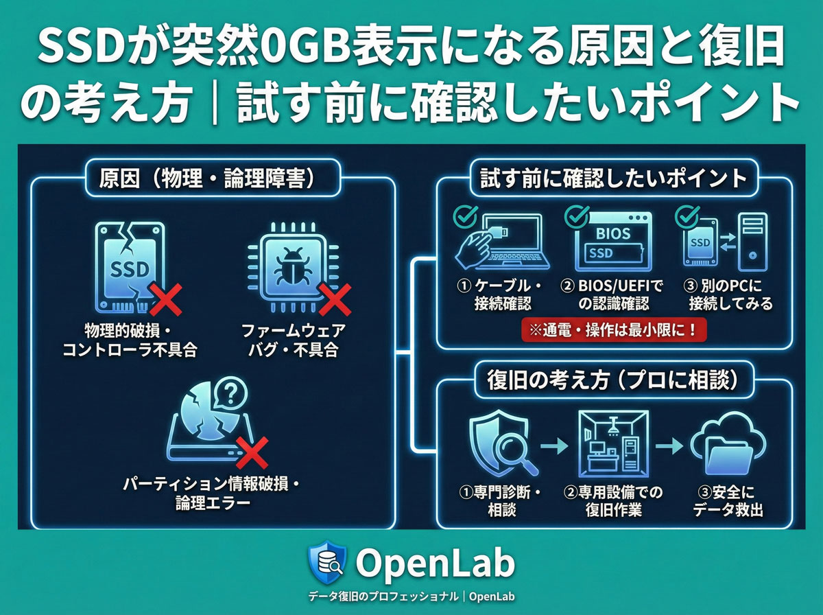 SSDが突然0GB表示になる原因と復旧の考え方｜試す前に確認したいポイント