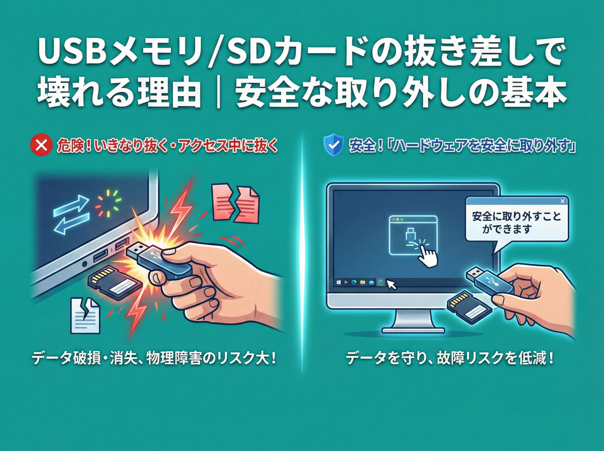 USBメモリ／SDカードの抜き差しで壊れる理由｜安全な取り外しの基本