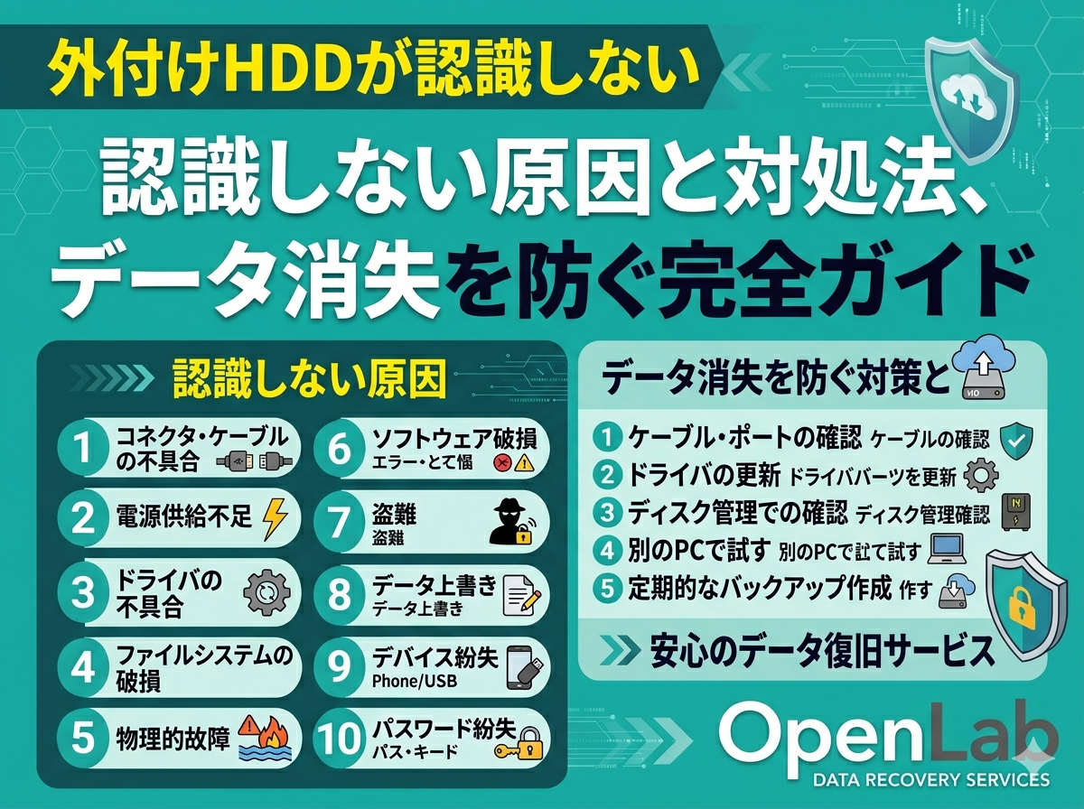 外付けHDDが認識しない原因と対処法、データ消失を防ぐ完全ガイド