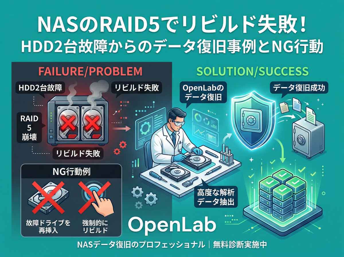 NASのRAID5でリビルド失敗！HDD2台故障からのデータ復旧事例とNG行動